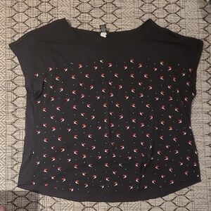 Torrid Black Top with Red and White Pattern
